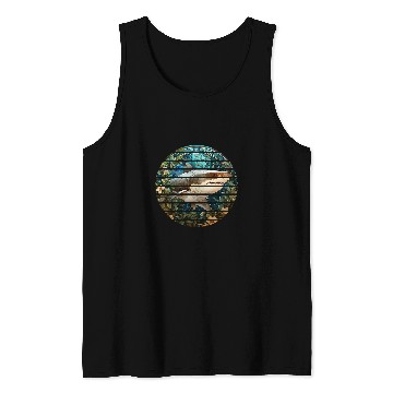 Discover Fishing Fun Retro circle stained glass great white shark ocean fishing Tank Tops