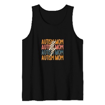 Discover Autism Puzzle Mom Lightning Bolt Checked Pattern Tank Tops