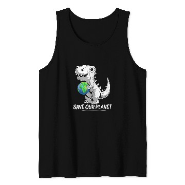 Discover Dinosaur Pet TRex Holding Earth Planet Happy Earth Day Tank Tops