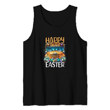 Discover Happy Easter Day School Bus Egg Hunt Sunday Bunny Driver Tank Tops