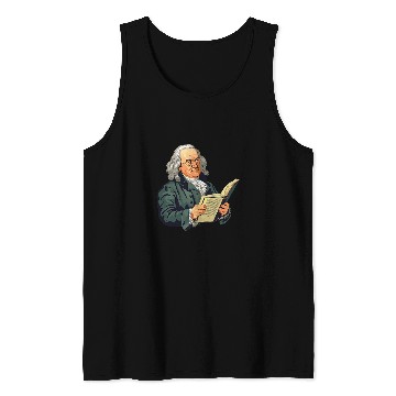 Discover Book Fun Benjamin Franklin Reading A Book Tank Tops