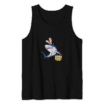 Discover Shark Pet with Easter Basket and Bunny Ears Happy Easter Tank Tops