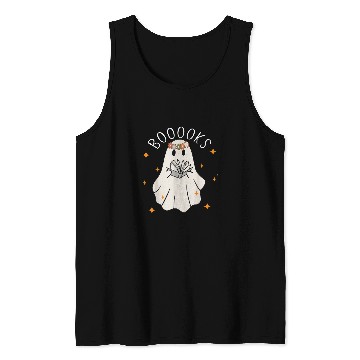 Discover Book Fun Cute ghosts Book Reading Teacher School Funny Halloween 3 Tank Tops