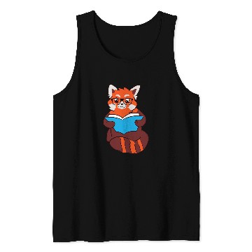 Discover Book Fun Red Panda Sleeping Reading Book Red Panda Tank Tops