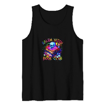 Discover Book Fun Retro Salem Witch Book Club Skeletons Book Lovers Halloween Tank Tops