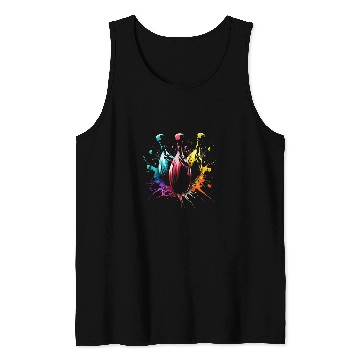 Discover Sport Bowling Skittles Splash Art Bowler Retro Bowling Cone Tank Tops