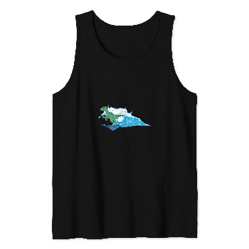 Discover Dinosaur Pet Surf Velociraptor Surfing Funny Dinosaur on Surfboard Tank Tops