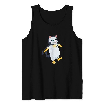 Discover Penguin Pet Funny penguin illustration with a cat face on it Tank Tops
