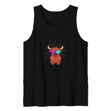 Discover Cow Pet Funny Party Animal Sunglasses Farmer Scottish Highland Cow 01 Tank Tops