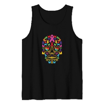 Discover Autism Puzzle Sugar Skull Halloween Tank Tops