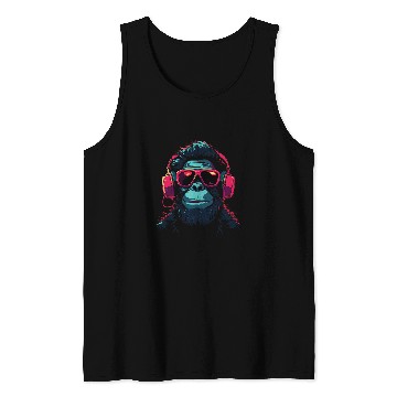 Discover Gorilla Pet Monkey Gorilla listening to music with Headphones Sunglass Tank Tops