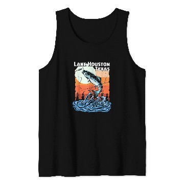 Discover Fishing Fun Summer Retro Sunset Texas Houston Lake5 Tank Tops