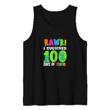 Discover Dinosaur Pet Rawr I Survived 100 Days Of School Funny Trex Dinosaur Kids Tank Tops