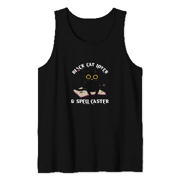 Discover Book Fun Black Cat on Magic Spell Book Wiccan Pagan Reader Tank Tops
