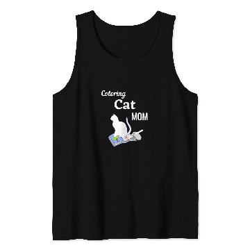 Discover Book Fun Cat Mom Adult Coloring Sitting on Book Funny Tee Tank Tops