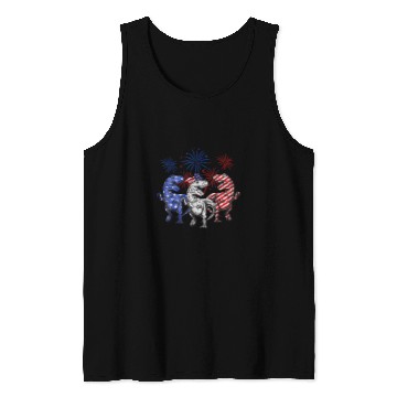 Discover Dinosaur Pet Red White Blue T rexs Dinosaur Firework 4th Of July Patriotic Tank Tops