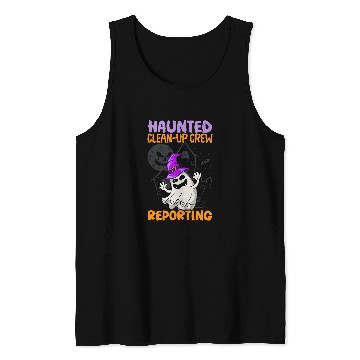Discover Haunted CleanUp Crew Reporting School Janitor Halloween Tank Tops