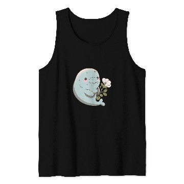 Discover Manatee Pet Blushing Manatee Adorable Light Blue Manatee with a Flower Tank Tops