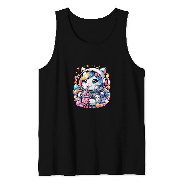 Discover Anime Cute Astronaut Cat In Space Drinking Bubble Boba Tea Tank Tops