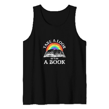 Discover Book Fun Take A Look Its In A Book Retro Rainbow Reading Tank Tops