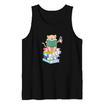 Discover Book Fun Kitten Tea Cat Owners Kitty Lover Meow Book Tank Tops