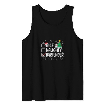 Discover Bartender Job Naughty or Nice Bartender Funny Christmas Pajama Xmas Tank Tops