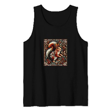 Discover Squirrel Pet Artwork Elegant Tapestry Motif Style Tank Tops