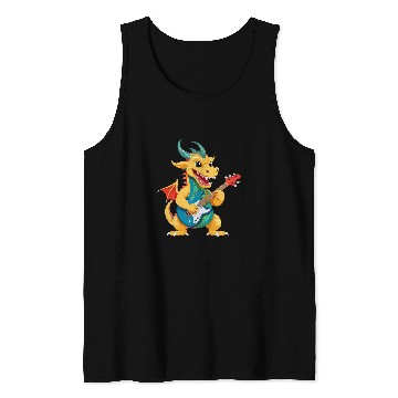 Discover Dragon Pet playing Electric Guitar Chinese Dragon Guitarist Tank Tops