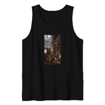 Discover Bear Pet Bear Bear Guitar Sweater Winter Fireplace Music Tank Tops