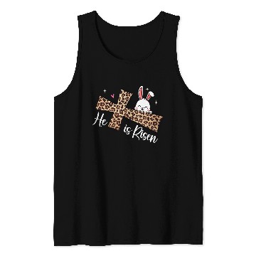 Discover He Is Risen Leopard Cross Bunny Easter Day Christian Faith Tank Tops