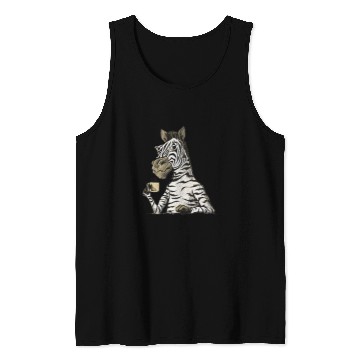 Discover Coffee Fun bored zebra drinking coffee Tank Tops