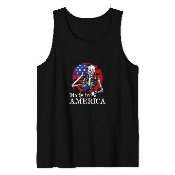Discover Coffee Fun Made in America Skeletons Drinking Coffee American Flag Tank Tops