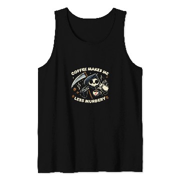 Discover Coffee Fun Grim Reaper Coffee Lover Dark Humor Caffeine Tank Tops
