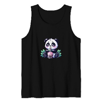 Discover Panda Pet Kawaii Cute Anime Panda Drinking Bubble Boba Tea Panda Tank Tops