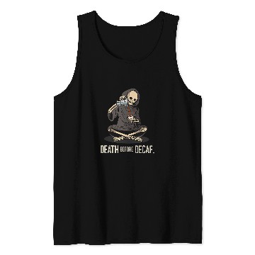 Discover Coffee Fun Death Before Decaf Coffee Halloween Skeleton Tank Tops