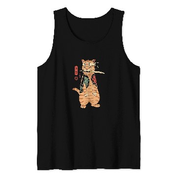 Discover Japanese Samurai Cat Katana Ninja Kitty Tattoo Style Tank Tops