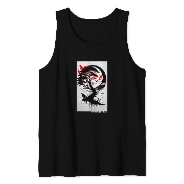 Discover Japanese Tree Red Moon With Birds Flying in background Graph Tank Tops