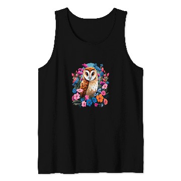 Discover Owl Pet Cute European Barn Owl Surrounded by Bold Spring Flowers 6 Tank Tops