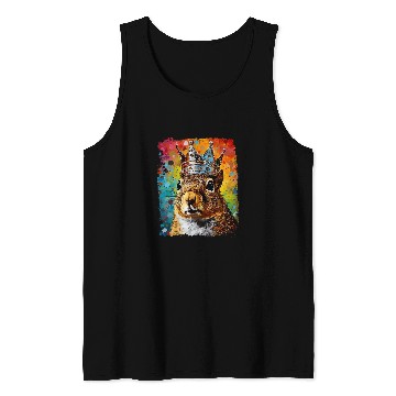 Discover Squirrel Pet Pop Art Zoo Farm Animal Squirrel Crown King Queen Tank Tops