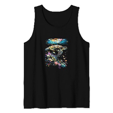 Discover Turtle Pet Hawaii Postcard Turtle Swimming Crystal Clear Tank Tops