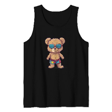 Discover Bear Pet Happy Teddy Bear with cool Sunglasses and swimming trunks Tank Tops