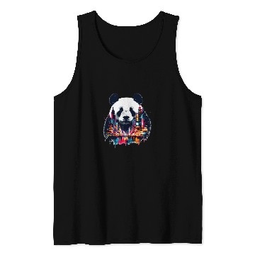 Discover Panda Pet Double Exposure Giant Panda Chinatown Landscape Chinese Art Tank Tops