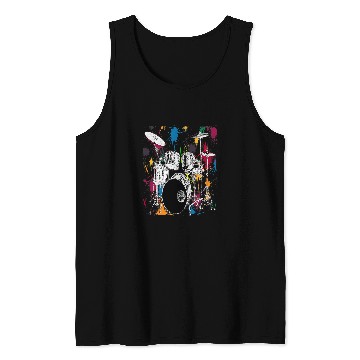 Discover Drums Drummer Silver Drum Set Artistic Design Gift Tee Drums Tank Tops