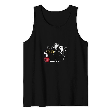 Discover Coffee Fun black cats with Coffee Doing Black Magic with Ghosts Tank Tops