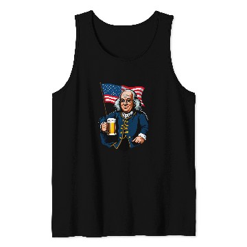 Discover Beer Fun Benjamin Franklin With Beer Mug American Flag Tank Tops