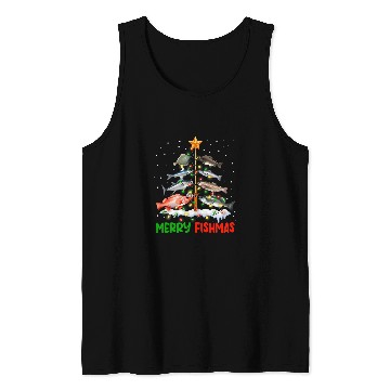 Discover Merry Fishmas Funny Christmas Tree Lights Fish Fishing Rod 9 Tank Tops