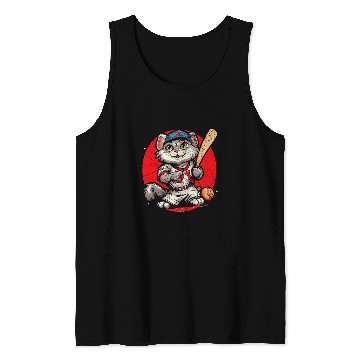 Discover Cat Baseball Lover Baseball Player Sport Kitty Meow 2 Tank Tops
