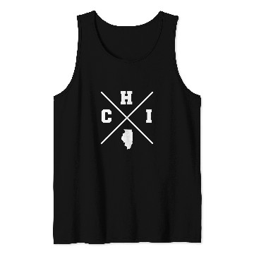 Discover Classic CHI Chicago Crossmark State Outline Tank Tops