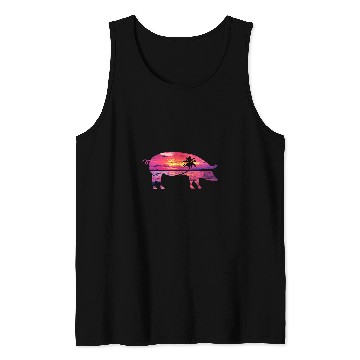 Discover Beautiful Pig Sunset Colorful Ocean Sunrise Pig Silhouette Tank Tops