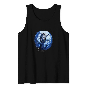 Discover Owl Pet Twilight Blue Impressionist Owl on Skeletal Tree Tank Tops